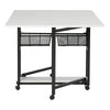 Mesa de corte de telas con ruedas y espacio de almacenamiento, 76 cm, color carbón / blanco