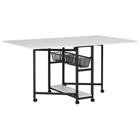 Mesa de corte de telas con ruedas y espacio de almacenamiento, 76 cm, color carbón / blanco