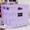 Carrito plegable de plástico con ruedas para manualidades, morado