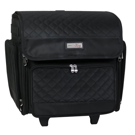 Deluxe Collapsible Rolling Craft Case, Black Quilted