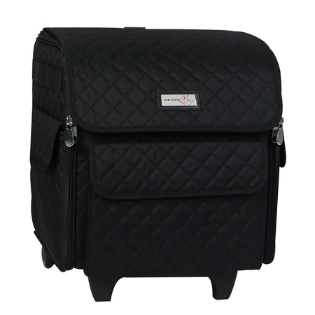 Collapsible Rolling Serger Machine Case, Black Quilted