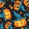 Halloween Smiling Pumpkins Jack o Lantern on Black 100% Cotton