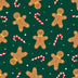 Tela de algodón 100 % verde con motivos navideños de galletas de jengibre y bastones de caramelo, vendida por yardas