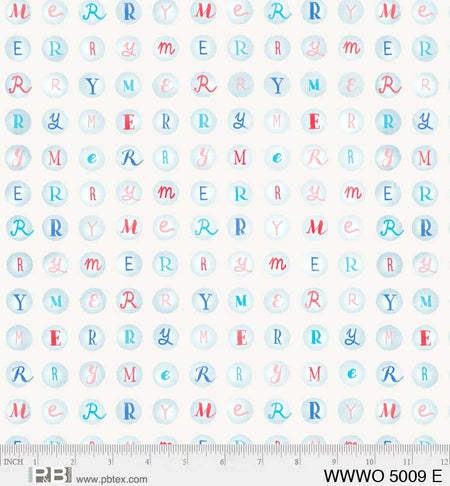 Letras navideñas alegres sobre tela blanca 100 % algodón. Precio por yarda
