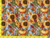 Pumpkins and Sunflowers on Blue 100% Cotton Fabric