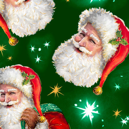 Camiseta navideña con motivos de Papá Noel sobre fondo verde, 100 % algodón