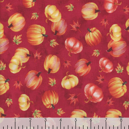 Calabazas de Acción de Gracias sobre tela de algodón 100 % color ciruela morada