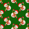 Christmas Waving Snowmen on Green 100% Cotton