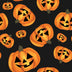 Tela de algodón 100 % con calabazas alegres de Halloween sobre fondo negro