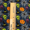 Halloween Pumpkin Skull Spiderweb on Blue 100% Cotton Fabric