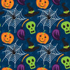 Halloween Pumpkin Skull Spiderweb on Blue 100% Cotton Fabric