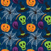 Halloween Pumpkin Skull Spiderweb on Blue 100% Cotton Fabric
