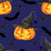Calabazas y murciélagos de Halloween sobre tela azul 100 % algodón