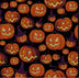 Calabaza sonriente de Halloween «Jack o’Lantern» con sombreros de bruja sobre tela negra 100 % algodón