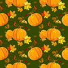Pumpkins and Leaves on Green 100% Cotton Fabric
