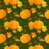 Pumpkins and Leaves on Green 100% Cotton Fabric