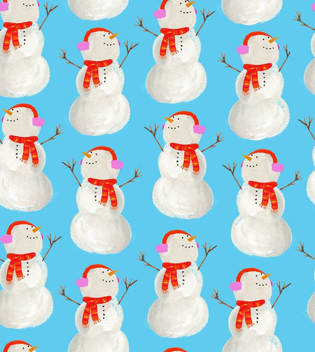 Lo mejor de Navidad: muñeco de nieve sobre fondo azul, 100 % algodón. Precio por yarda