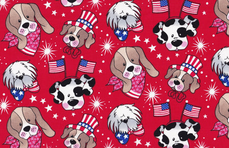 Tela «Patriotic Pups on Red Dogs», 100 % algodón. Precio por yarda