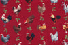 Christmas Roosters Chickens wearing Santa Hats on Red  100% Cotton