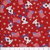 Cachorros patrióticos con banderas sobre fondo rojo brillante, 100 % algodón. Precio por yarda