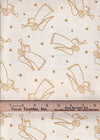 Ángeles y estrellas dorados navideños sobre fondo crema, 100 % algodón. Precio por yarda