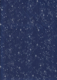 Cielo invernal: estrellas brillantes sobre fondo azul. 100 % algodón. Precio por yarda.