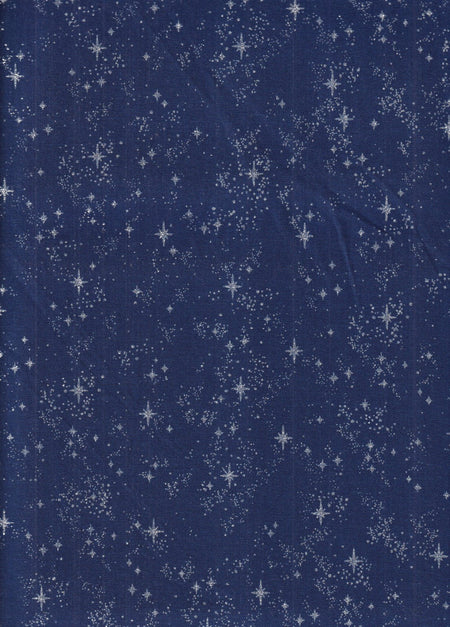Winter Sky Stars Glitter on Blue 100% Cotton Price per Yard