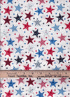 Estrellas y rayas patrióticas sobre fondo blanco, 100 % algodón. Precio por yarda