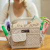 Caja plegable para manualidades de escritorio, color beige con lunares