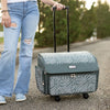 XL 4 Wheel Collapsible Deluxe Rolling Sewing Machine Storage Case, Grey & White