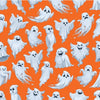 Halloween Spooky Flying Ghosts on Orange 100% Cotton Fabric Price Per Yard