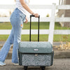 XL 4 Wheel Collapsible Deluxe Rolling Sewing Machine Storage Case, Grey & White