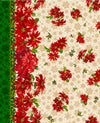 Christmas 60 " Wide Poinsettia Double Border on Cream 100% Cotton Fabric Price per Yard