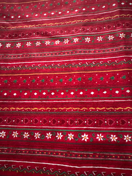 Vintage Poinsettia and Heart Stripes on Red 100% Lightweight Cotton Price per Yard