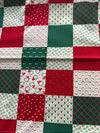 Mini estampados navideños de estilo vintage en cajas rojas, verdes y blancas. 100 % algodón ligero. Precio por yarda.