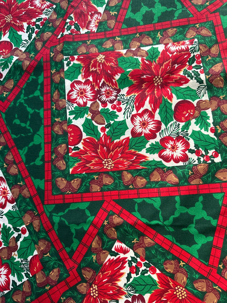 Vintage Acorns Holly in Large Boxes 100% Lightweight Cotton Price per Yard