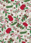 Poinsettias and Pinecones Ivory Gold on White Metallic 100% Cotton Price per Yard