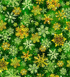 Snowflakes on Green 100% Cotton