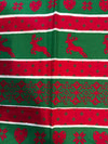 Navidad, estilo vintage, rojo, verde, copos de nieve, rayas blancas, 100 % algodón ligero. Precio por yarda.