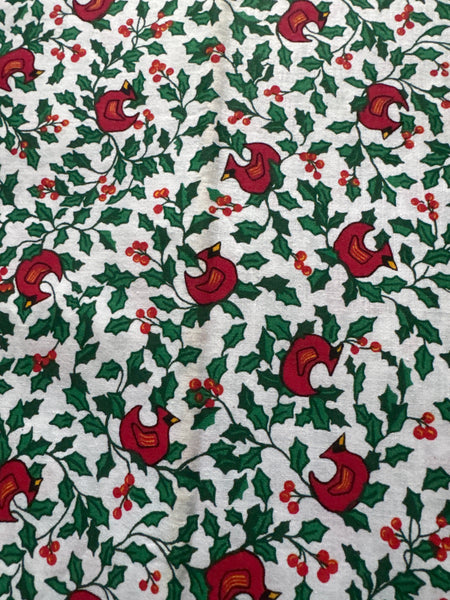 Cardinals Holly Vines on White 100% Lightweight Cotton Price per Yard