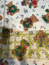 Christmas Vintage Teddy Bears with Wreaths on Cream 100% Lightweight Cotton Price per Yard