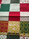 Mini estampados navideños de estilo vintage en cajas rojas, verdes y blancas. 100 % algodón ligero. Precio por yarda.