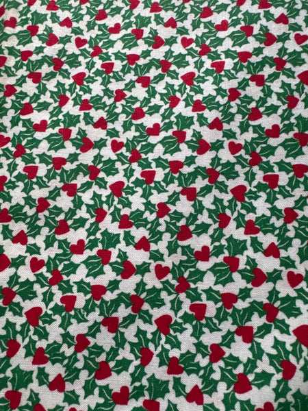 Vintage Holly Hearts  on Cream 100% Lightweight Cotton Price per Yard