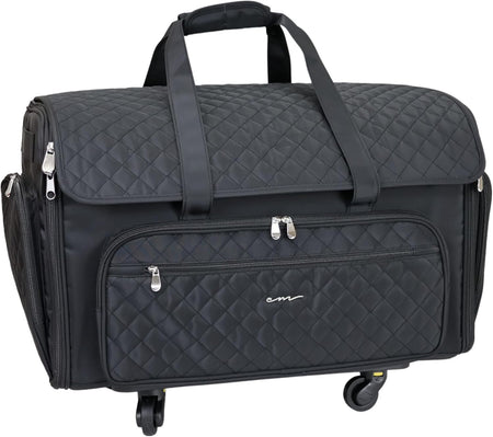 Everything Mary XXL 4 Wheel Collapsible Rolling Sewing Machine Storage Case, Black Quilted