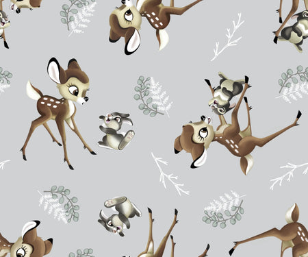 Manta para cuna de Disney con motivos de Bambi y Thumper sobre fondo blanco, 100 % algodón. Precio por yarda.