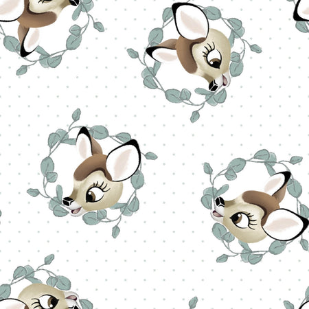 Insignia de Bambi de Disney para guardería, con motivo de bebé, sobre fondo blanco, 100 % algodón. Precio por yarda.