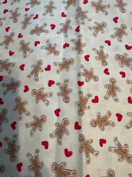 Christmas Vintage Mini Gingerbread and Hearts on Cream 100% Lightweight Cotton Price per Yard