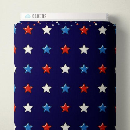 Tejido de algodón QC 44/45 «8-Bit Stars Navy Pop Stars», por yarda