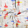 Polar Fleece Fabric Gray Airplanes- Sold by the Yard