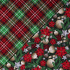 Adornos navideños dorados de doble cara y preacolchados con motivos de flores de pascua y cuadros, vendidos por yardas